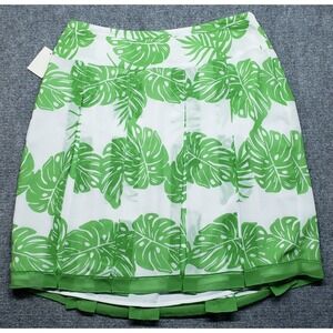 Worthington Skirt Womens 14 Green White Leaves Side Zipper Lined Vintage New